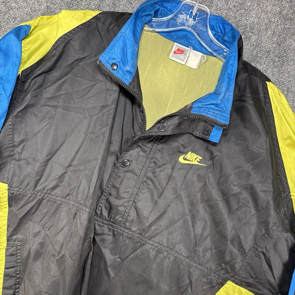 Vintage 90s Nike Windbreaker Pullover Jacket Black Volt Blue Mesh XL